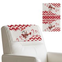COEQINE Non-Slip Recliner Headrest Cover PU Leather Washable Head Rest Covers for Recliner Chair with Hook and Loop Straps for Home & Office, 17x27 Inch, Snowman Candy White Red