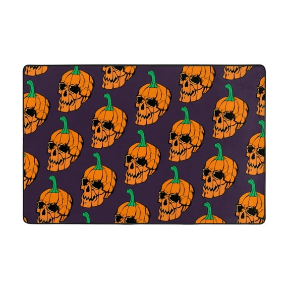XMXT Non-Slip Area Rug, Cartoon Pumpkin Skull Polyester Rugs for Living Room, 72 x 48 inches