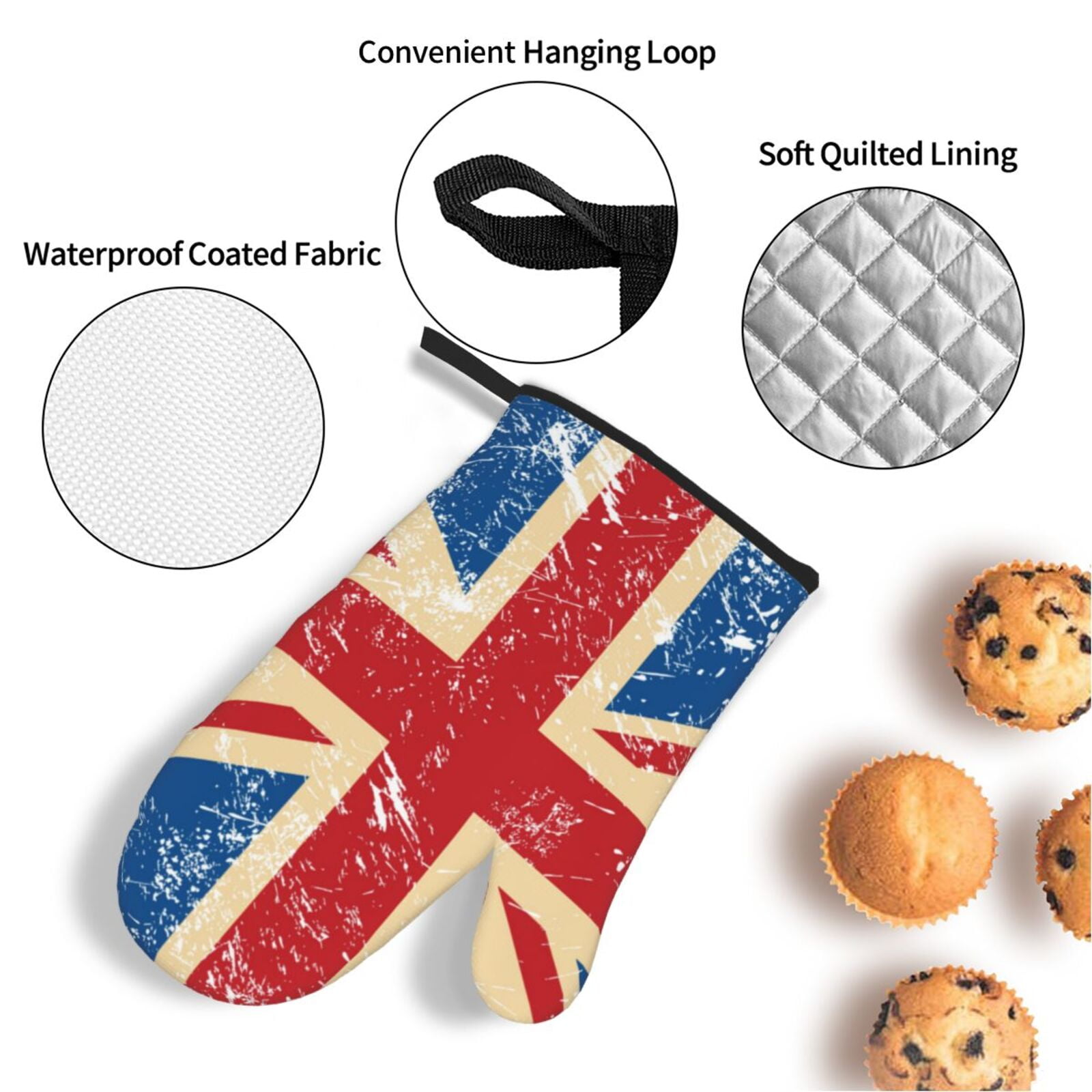Union Jack Uk Flag Retro 4Pcs Oven Mitts and Pot Holders Sets Oven Kitchen Gloves Hot Pads for Cooking BBQ Baking Grilling