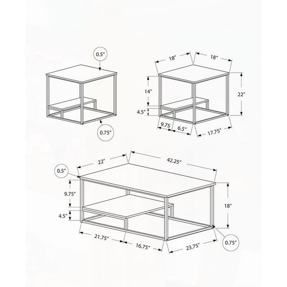 3pc Table Set - Brown Laminate, Black Metal, Extra Storage