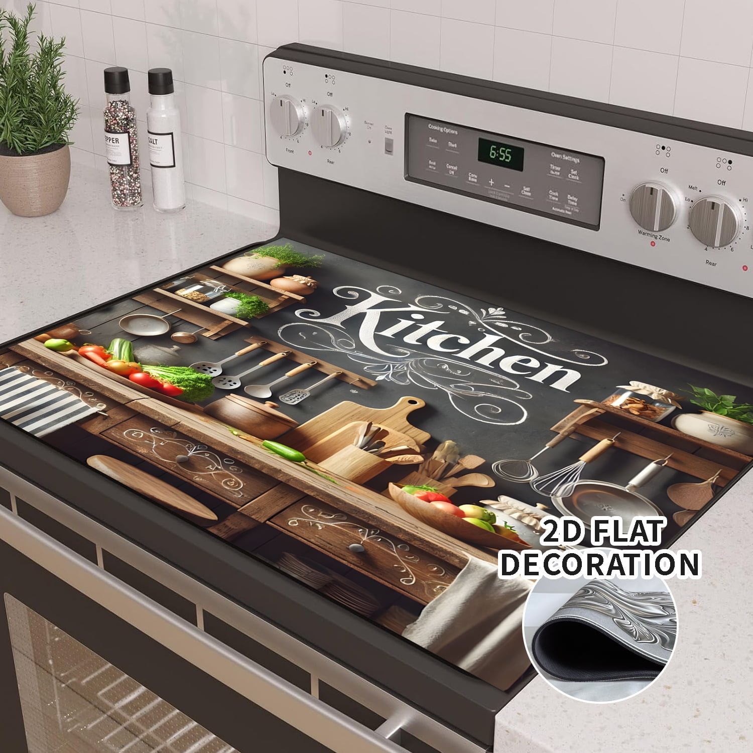 Kitchen Stove Top Cover, Multi-Design Stove Top Cover for Glass/Electric Stoves - 3-in-1 Heat-Resistant Protector Mat, Non-Slip Drying Rack 28"x20" Keep Stove Clean Mat