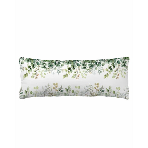 Sage Green Brown Leaf Boho Minimalist White Body Pillow Cover, Pillowcase Protectors with Zipper, Breathable Decorative Throw Pillow Case Cover, Pillow Shams for Couch Sofa 20x54Inch