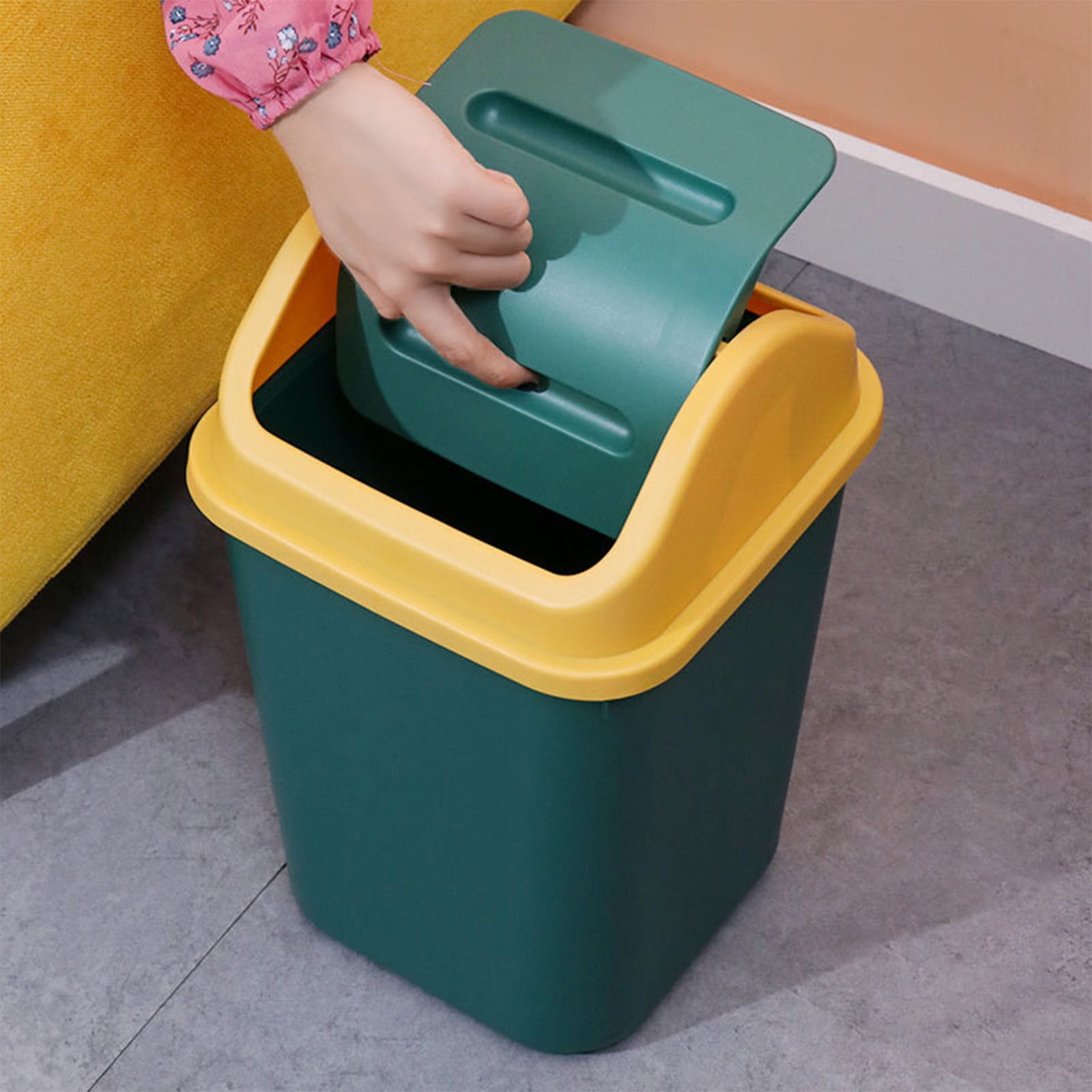 Square Lid Trash Can Small Bathroom Kitchen Office Waste Bin Flip Top Lid, 10L
