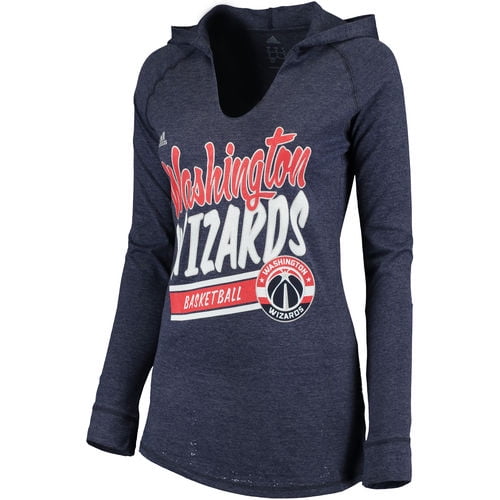 Women's adidas Navy Washington Wizards Stripe Slant Long Sleeve Hooded T-Shirt by Adidas