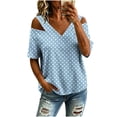 thumbnail image 2 of Neewe Women's 2026 Spring Summer Polk Dot V Neck Short Sleeve Pullover Blouse Off Shoulder T-Shirts, 2 of 6