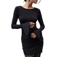 thumbnail image 1 of Robe Courte Décontractée à Manches Longues pour Femme, Col Ras du Cou, Moulante Extensible, Soirée/Boîte de Nuit, Noire, P, 1 of 10