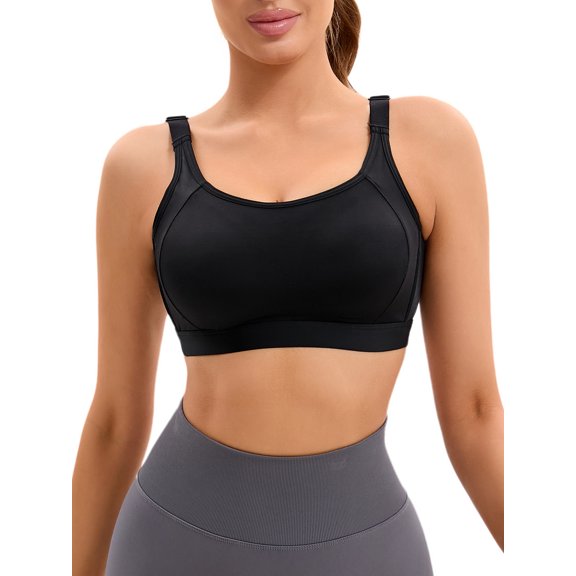INSPIRE CHIC Women's Contrasting Colors Adjustable Straps Workout Bras Fixed Cup U Back Sports Bras XS Black