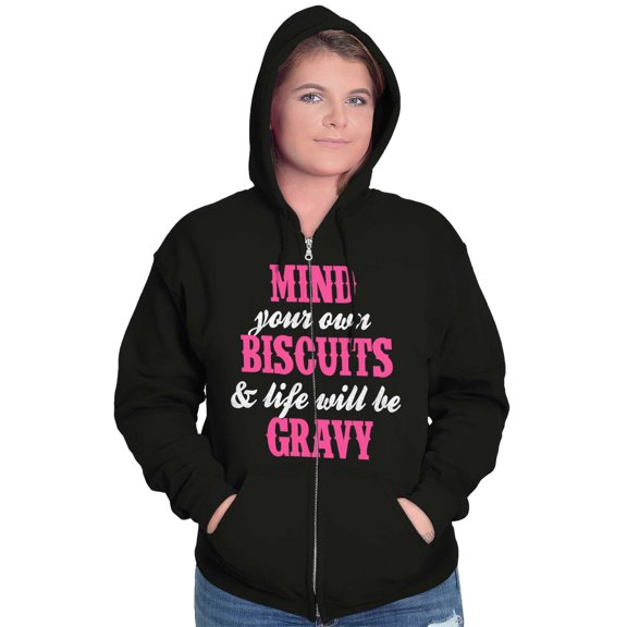 Biscuits And Gravy Funny Saying Silly Womens Plus Size Graphic Zipper Hoodie Brisco Brands 2X