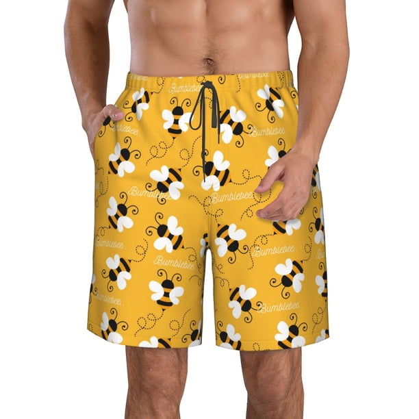 Balery Cute Bee Butterfly Yelllow Traje de Baño Estilo Hawaiano para Hombre, Shorts de Secado Rápido con Bolsillos-3X-Large