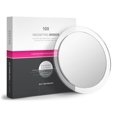 10X Magnifying Mirror - Three Suction Cups - Use for Makeup Application, Eyebrow