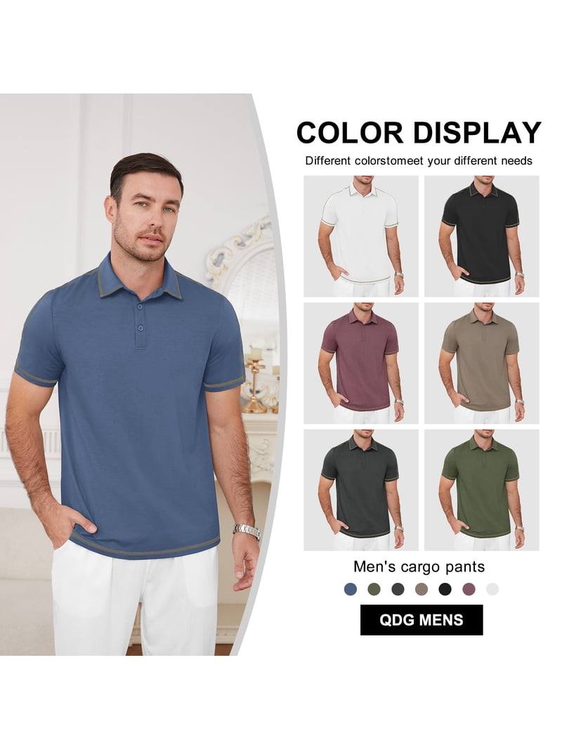 QDG Men's Short Sleeve Polo Shirts Casual Collared Comfortable Fit