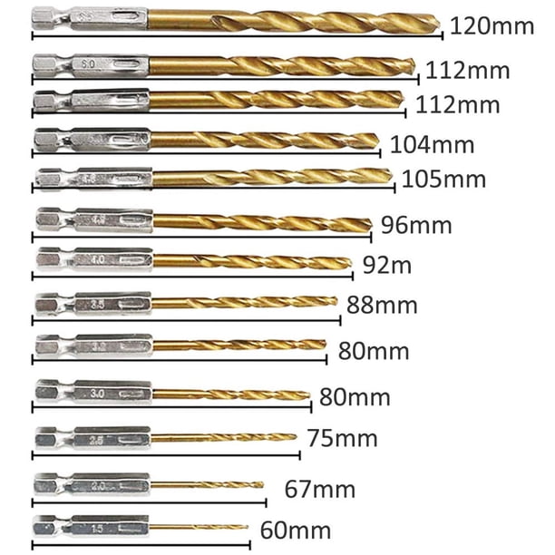 Broca helicoidal HSS 13 piezas Brocas hexagonales de acero de alta velocidad con revestimiento de titanio 1,5 mm - 6,5 mm para perforación de madera/metal/plástico XianweiShao 8390614926615
