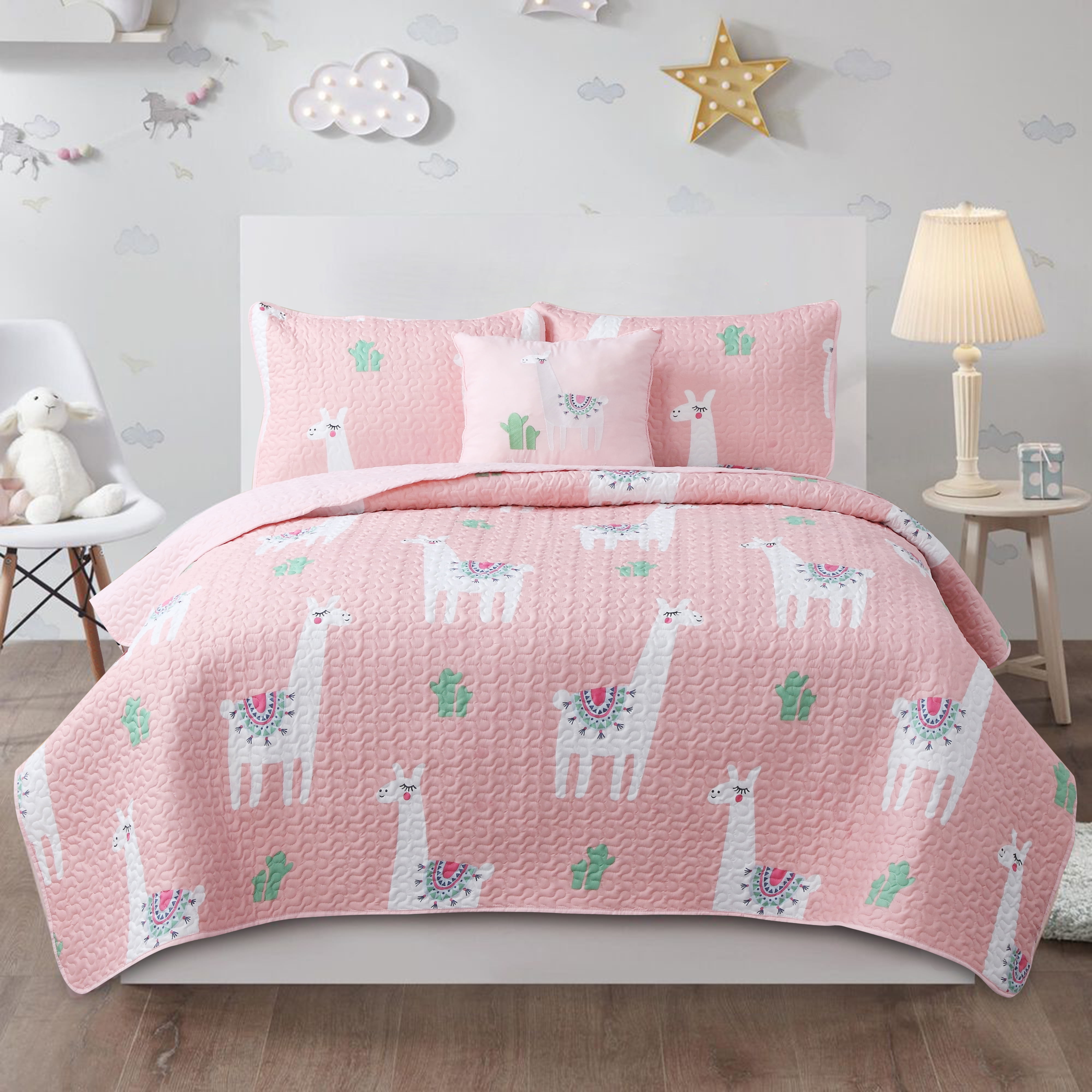 Cool Llama 3-piece Quilt Set Pink Twin