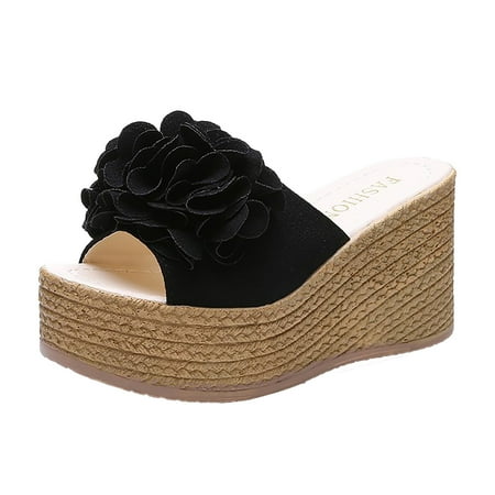 

Dyfzdhu Women s High Heeled Thick Bottom Fashion Casual Large Flower Roman Style Sandals