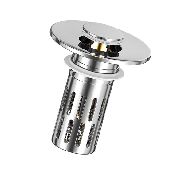 AntiClogging Sink Stoppers with Bounce Strainer Basket Filter - Push-Type Drain Plug for Kitchen & Bath Basins