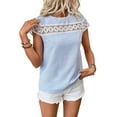 thumbnail image 3 of Women'S Tops Casual Scoop Neck Short Sleeve Hollow Out Shirts Loose Tunic Tops Blouses Blue M, 3 of 9