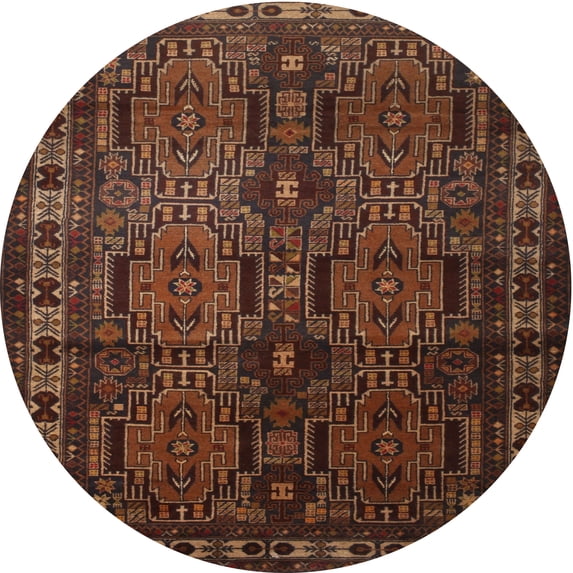 Ahgly Company Indoor Round Traditional Sienna Brown Southwestern Area Rugs, 4' Round