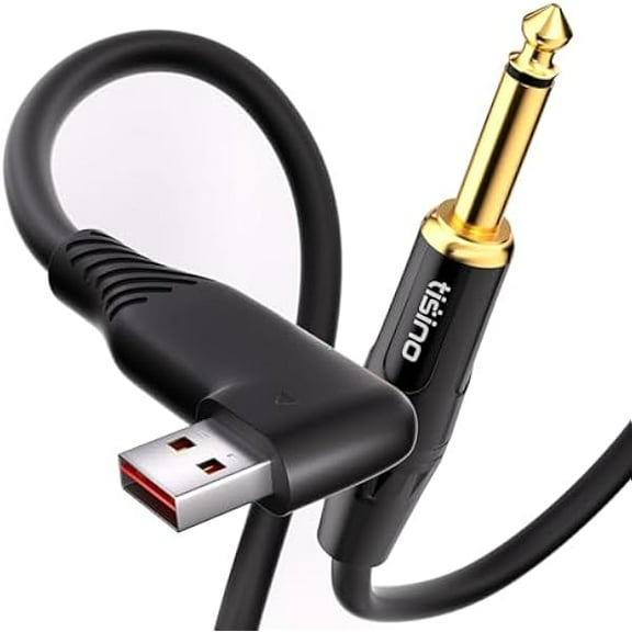 YJJSKEJI USB to 1/4" TS Mono Cable, Right Angle USB Guitar Cable, 1/4 Inch TS to Computer USB Interface Cable Adapter to Instruments for Recording - 3m/10ft