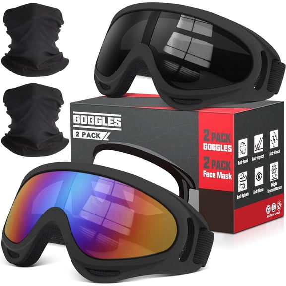 Motorcycle Goggles with Neck Gaiters, UV400 Protection for Dirt Bike Motocross ATV Skiing
