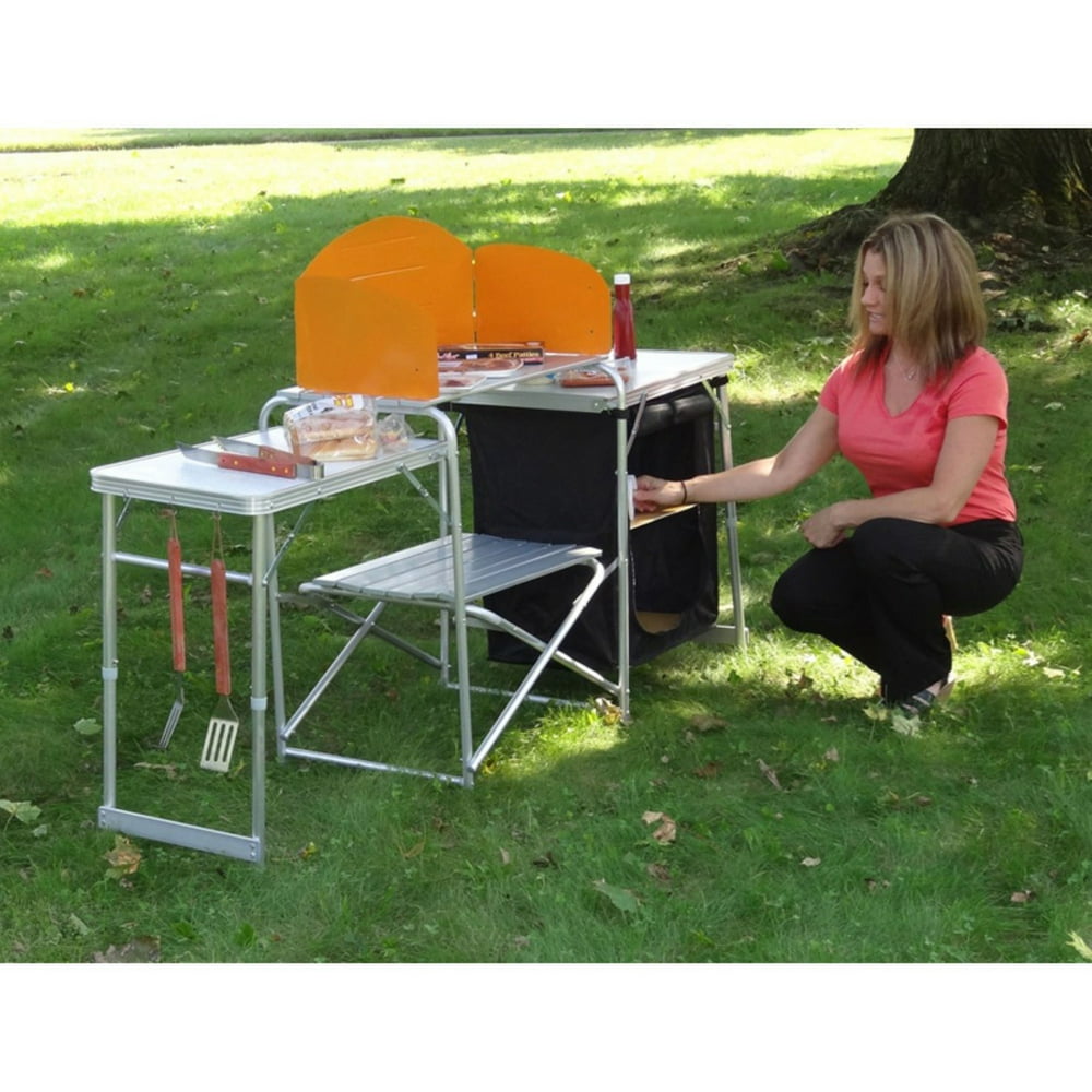 GigaTent Pack 'N' Go Outdoor Prep Station Camping Table, Silver