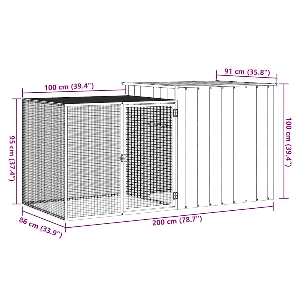 vidaXL Rabbit Cage Anthracite 78.7"x35.8"x39.4" Galvanized Steel