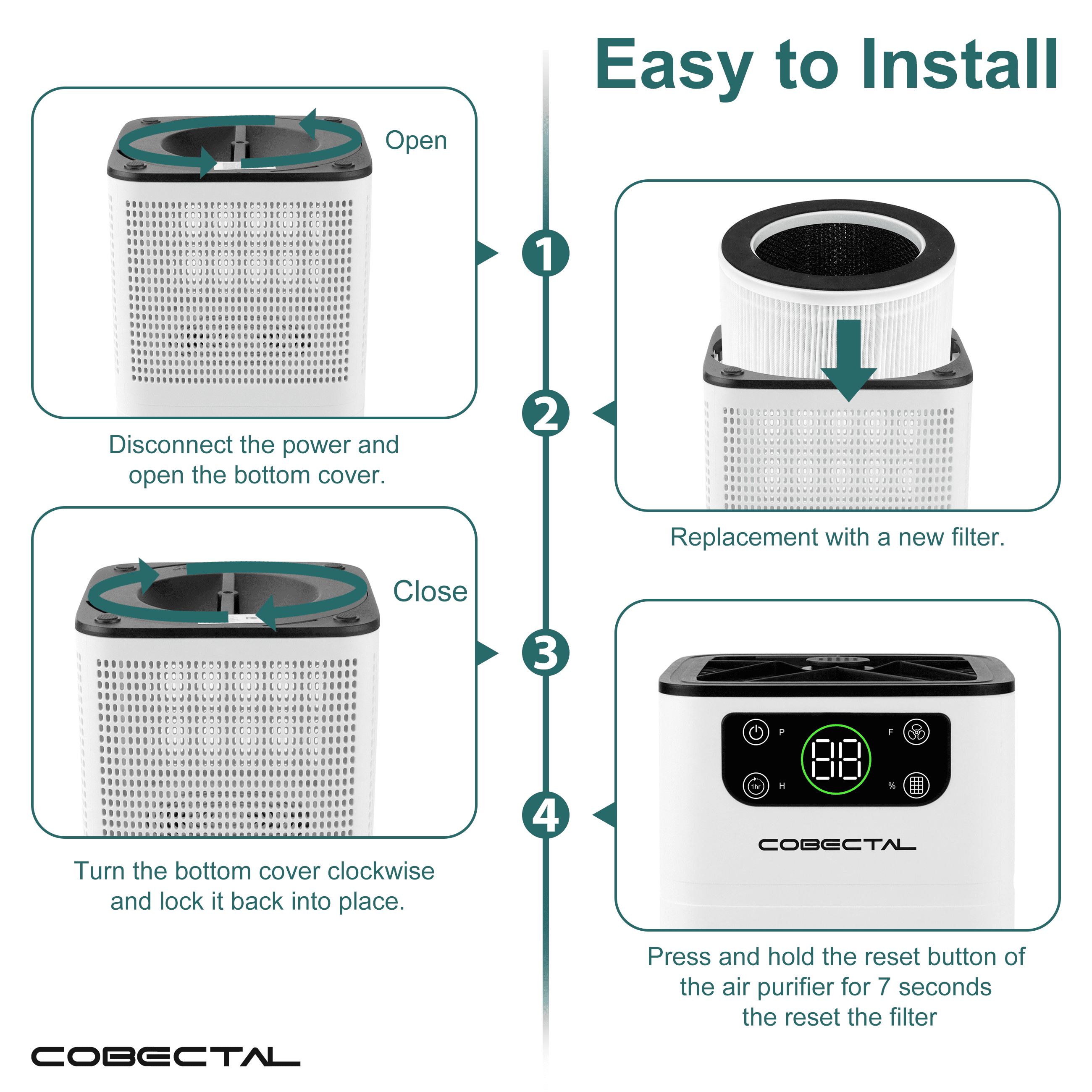 Cobectal HEPA Air Purifier for Smoking, Aroma Purification, 24dB ZQA-3000A Coverage 300 Sq Ft, White