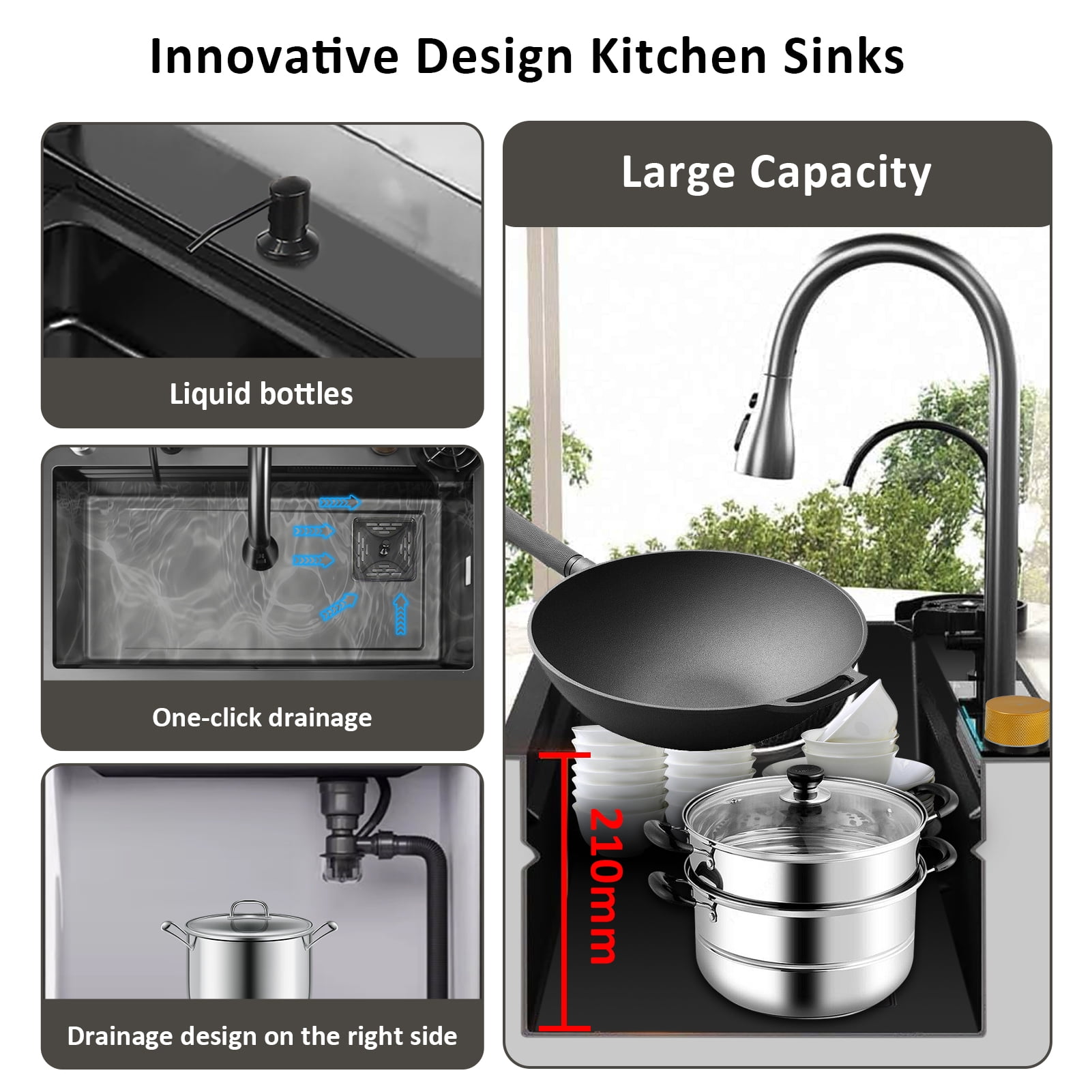 Waterfall Kitchen Sink, Single Bowl Drop in Kitchen Sink with Pull-Out Faucet and Multiple Accessories - 31.5×17.7×8 inch
