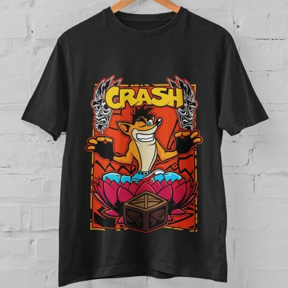 Reprint Rare Crash Bandicoot Graphic Tee Retro Gamer Cartoon Style Cool Unisex T Shirt Gift