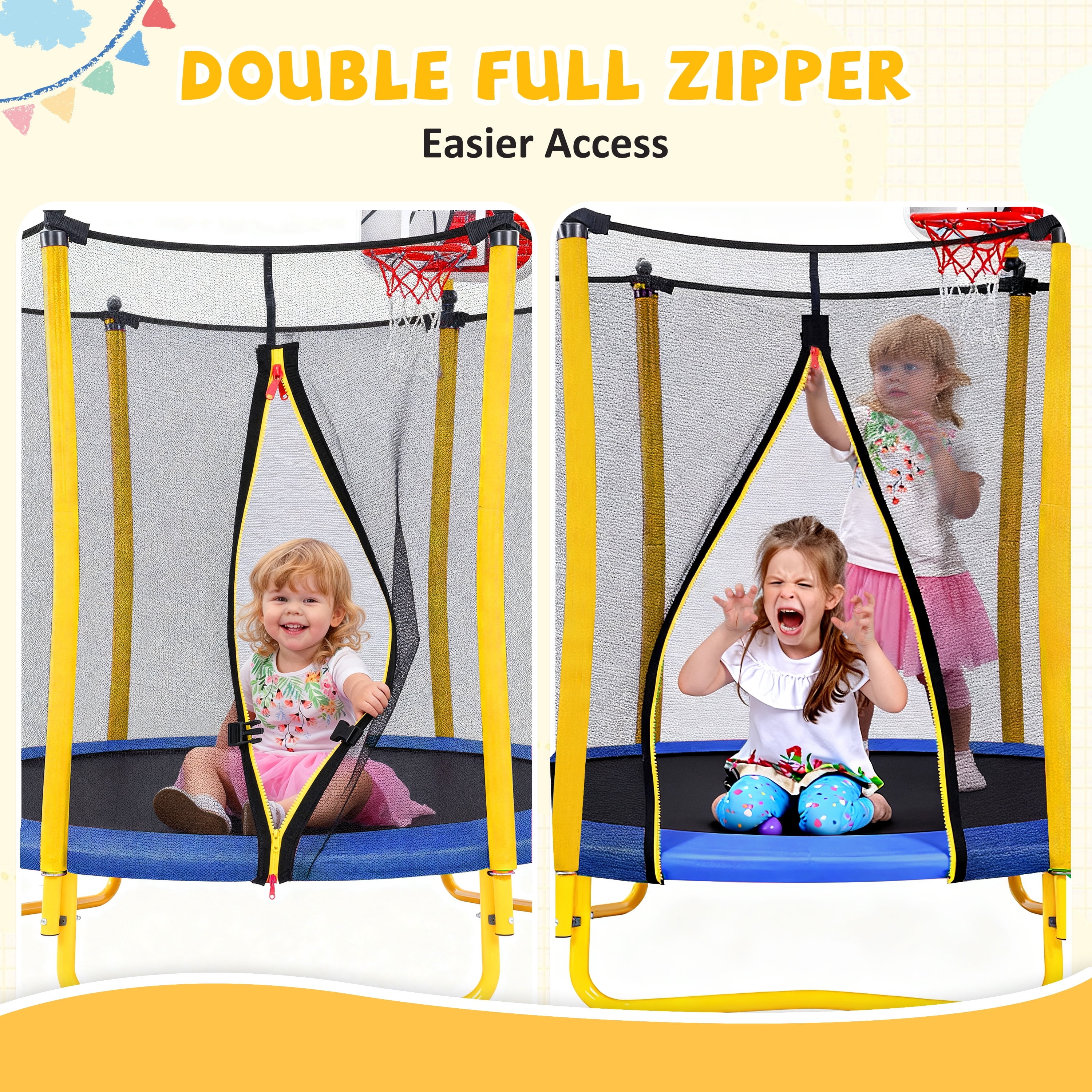 5.5FT Trampoline with Safety Enclosure for Kids, SEGMART Toddler Trampoline with Basketball Hoop, Kids Trampoline with Jumping Mat, Mini Trampoline, Indoor Trampoline, Gifts for Boys Girls, 220LBS