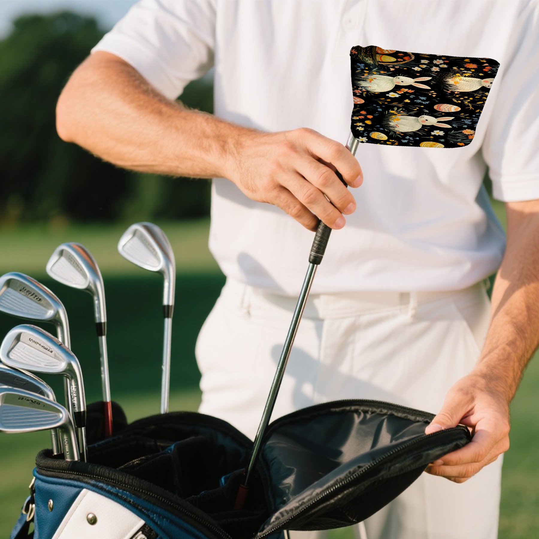 Golf Mallet Putter Cover Premium Leather Waterproof Golf Putter Head Cover with Magnetic Closure Easter Patterns