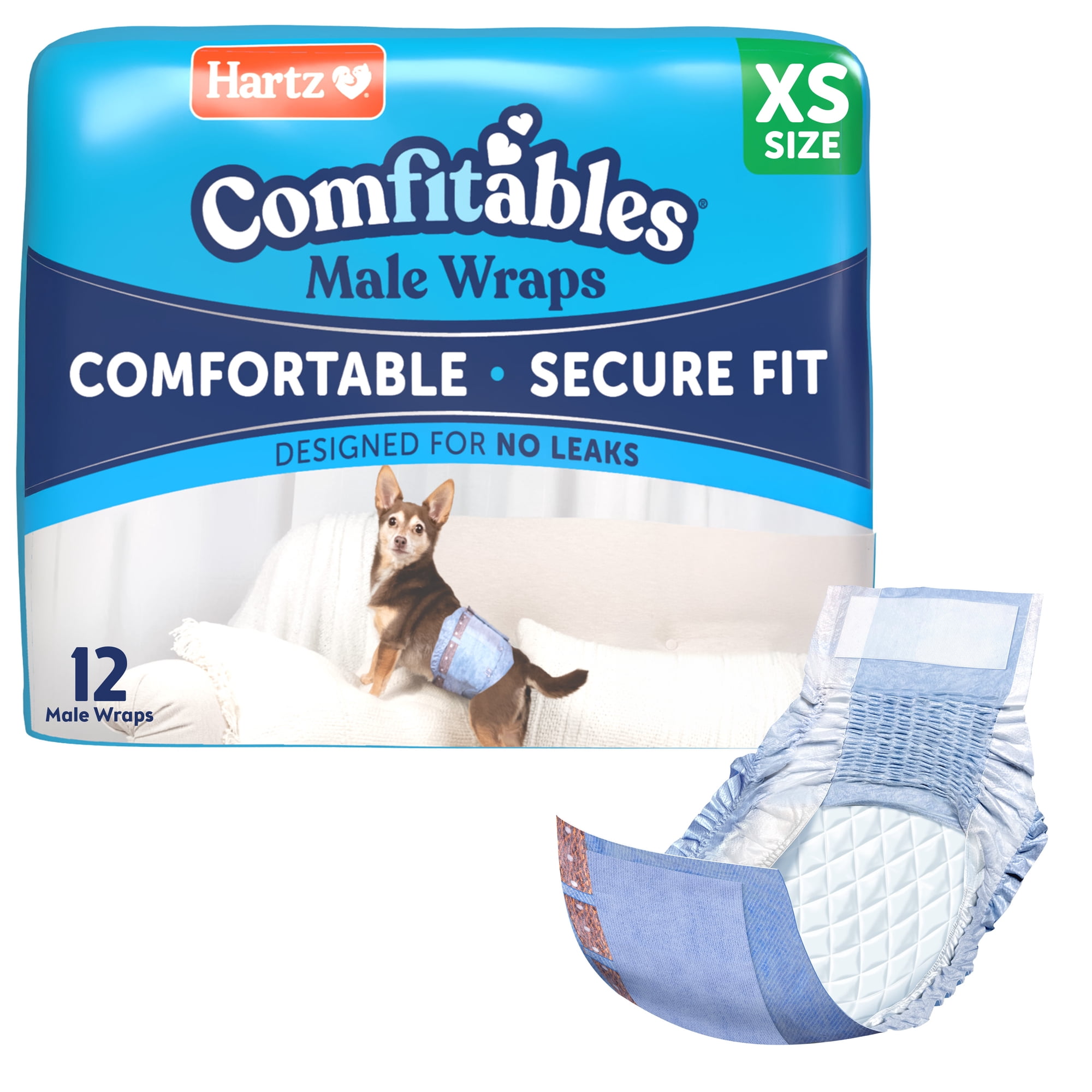 Hartz Comfitables Male Dog Wraps with Stretchy Waistband, XS 12 Count