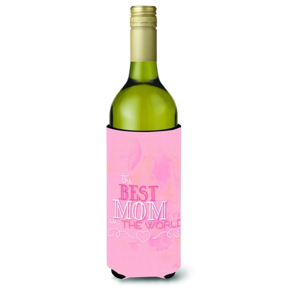 Carolines Treasures BB5419LITERK The Best Mom in the World Pink Wine Bottle Beverge Insulator Hugger Wine Bottle