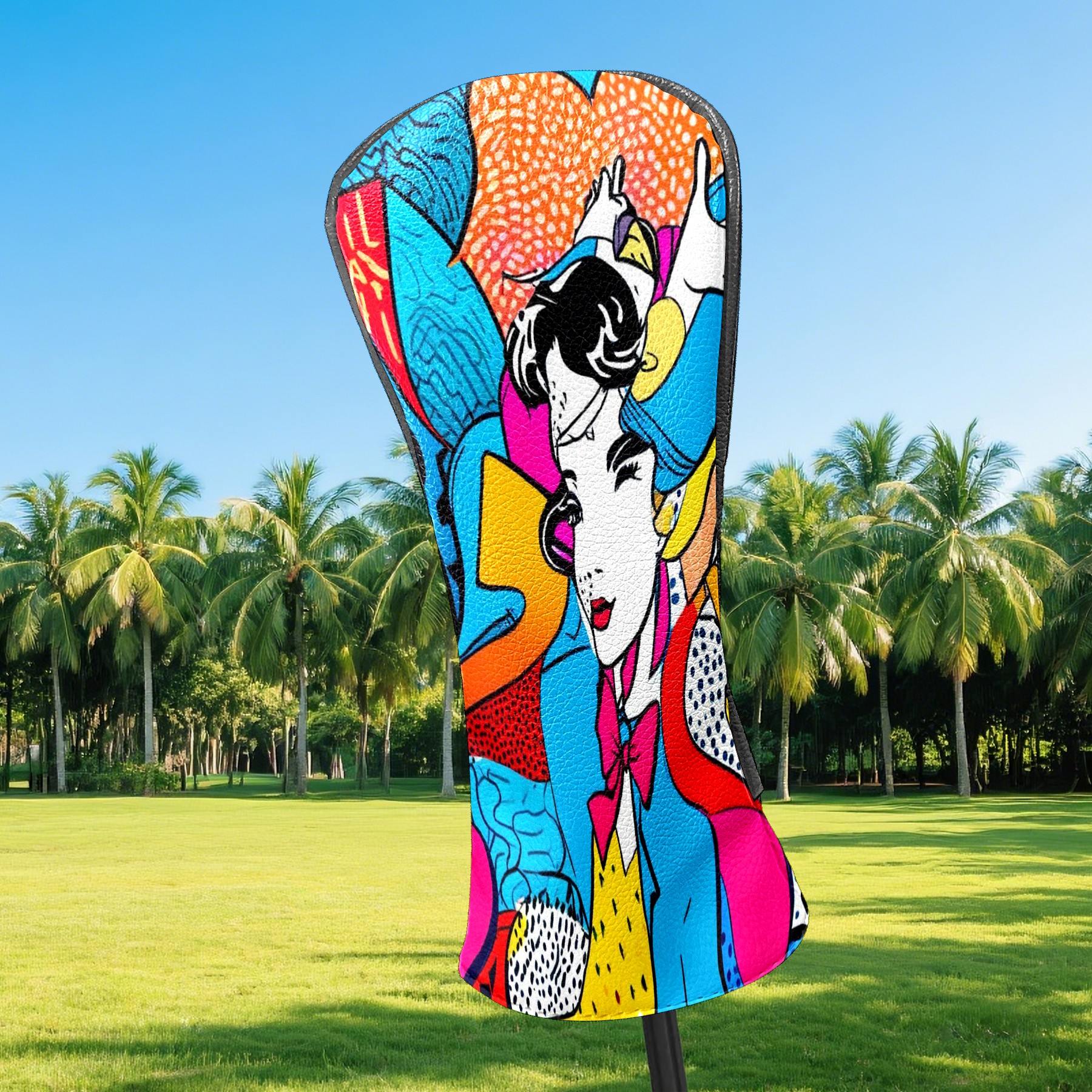 Golf Club Covers, Pop Art Premium PU Leather Driver Hybrid Putter Head Covers with Velvet Lining, Waterproof Golf Gifts for Men Women