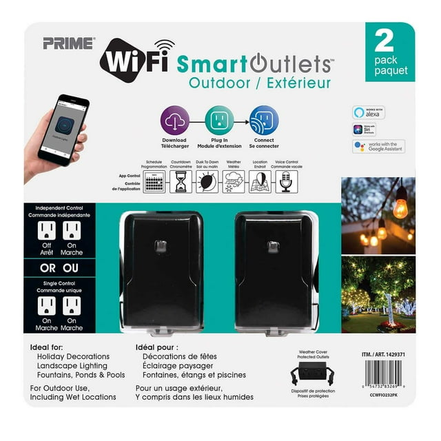 PRIME Prise Intelligente Extérieure avec Contrôle Individuel et Protections contre les Intempéries, Pack de 2