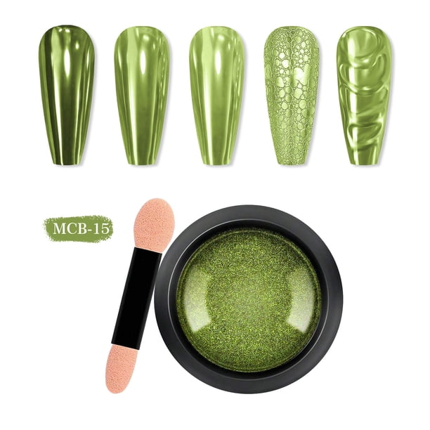 XWSHYW Polvo de Uñas Espejo de Alta Densidad Pintado Enlatado con Bordes En Forma de Gancho y Uñas Súper Brillantes de 0,5 G