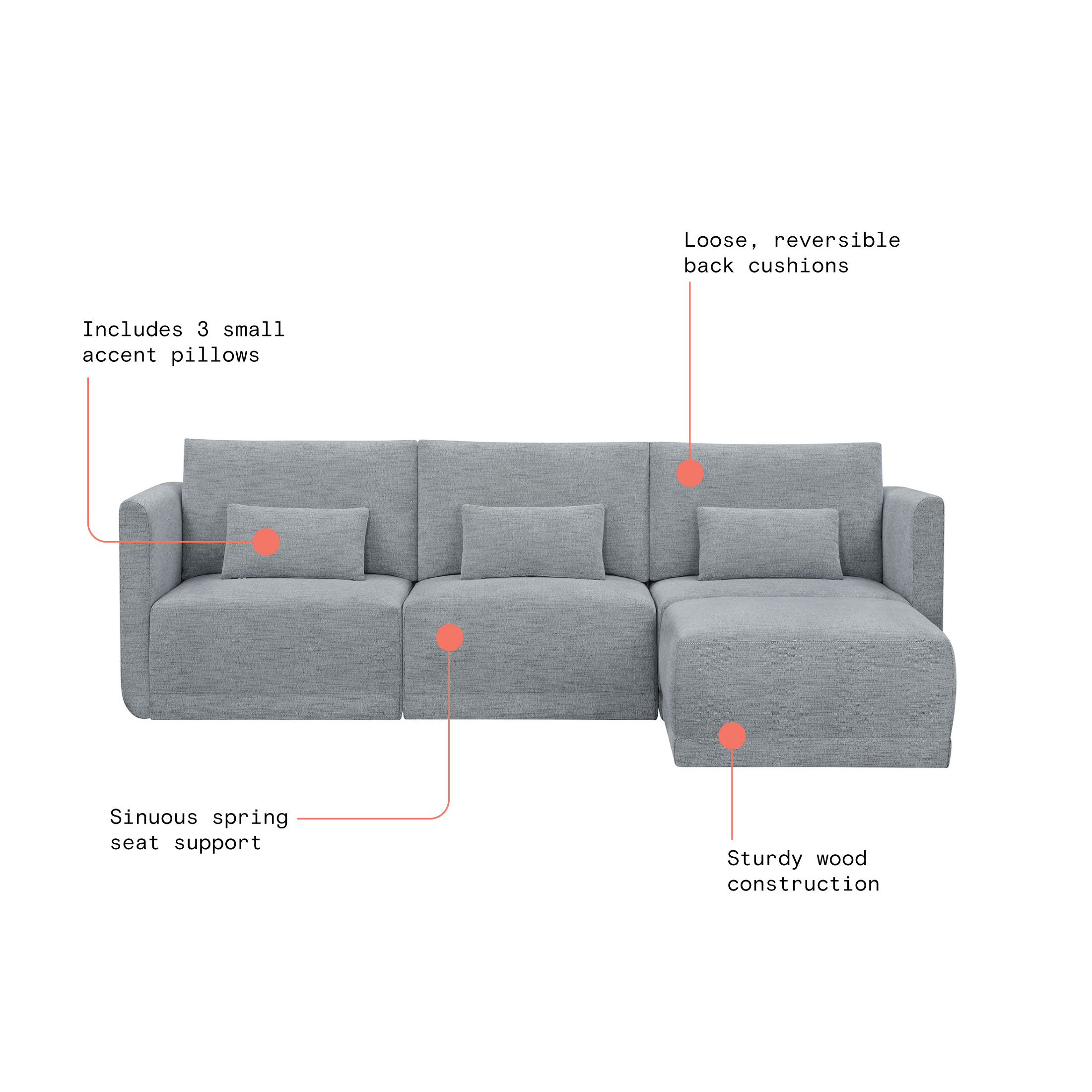 Beautiful Drew Modular Sectional Sofa with Ottoman by Drew Barrymore, Gray Fabric - image 4 of 15