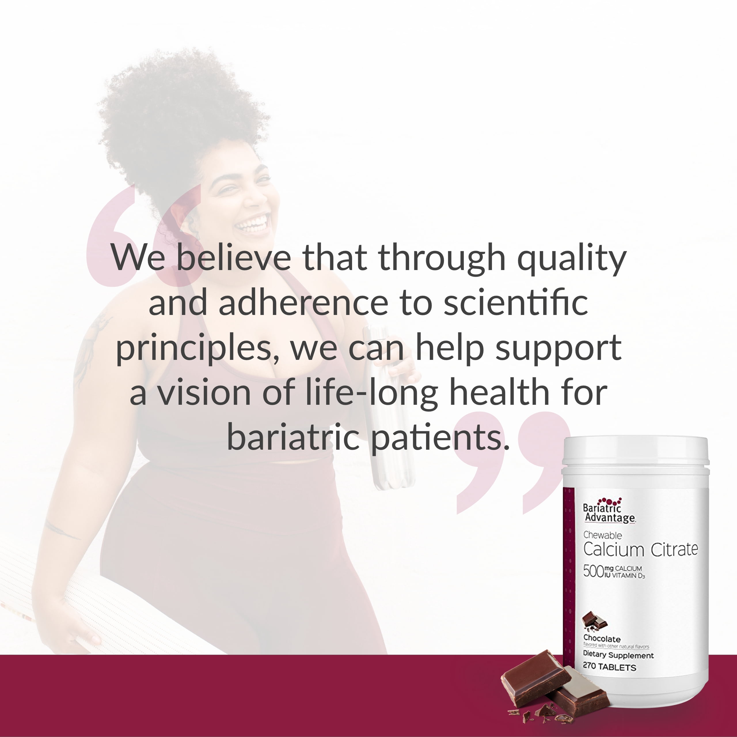 Bariatric Advantage Calcium Citrate Chewable 500 mg - For Bariatric Surgery Patients - High-Potency, Easy-Digest Tablets - Calcium Citrate - Bone Strength Supplements* - 270 Count - Chocolate