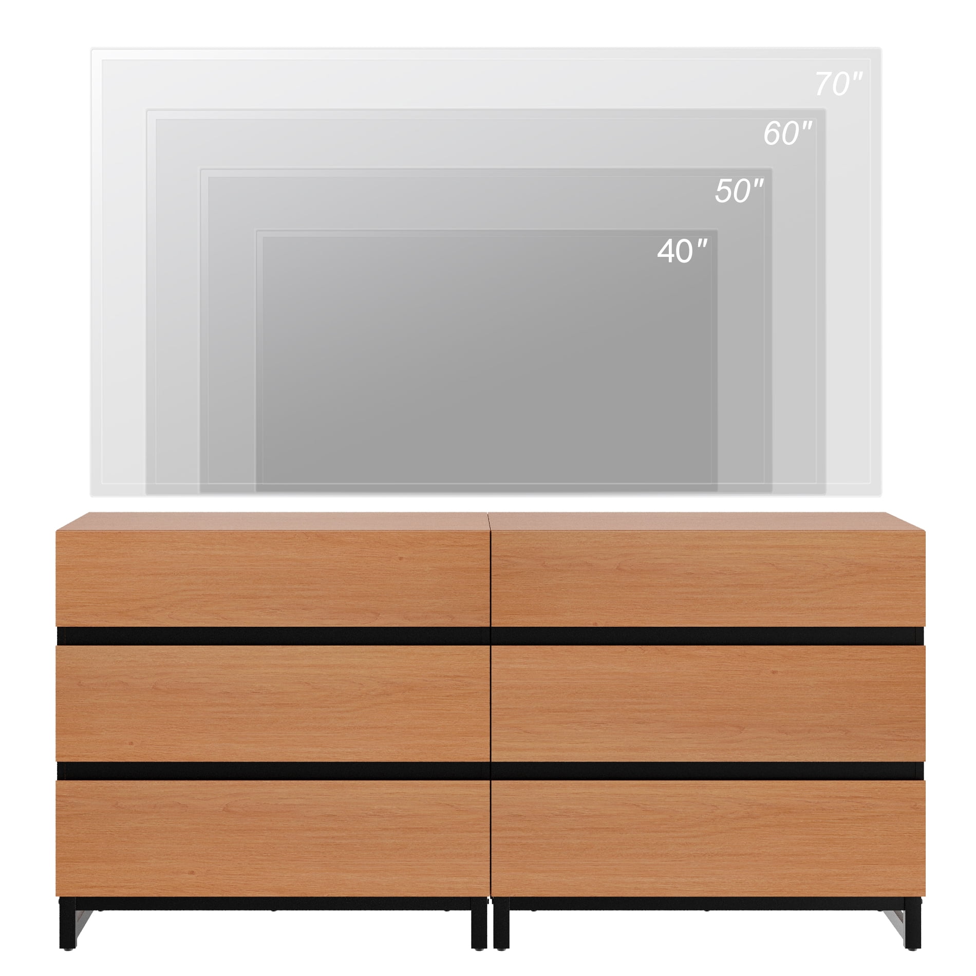 Modern TV Stand with 6 Drawers and Metal Base, Entertainment Center Media Console for Living Room Bedroom, Fits TVs up to 70 Inch, Mocha