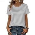 thumbnail image 6 of Womens Satin Summer Tops Short Sleeve Blouses Crew Neck Shirts Business Casual Outfits Fashion Clothing 2026, XL, 6 of 8