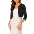 thumbnail image 4 of INSPIRE CHIC Women's 3/4 Sleeve Shrug Collarless Pleated Open Front Cropped Cardigan XS Black, 4 of 6