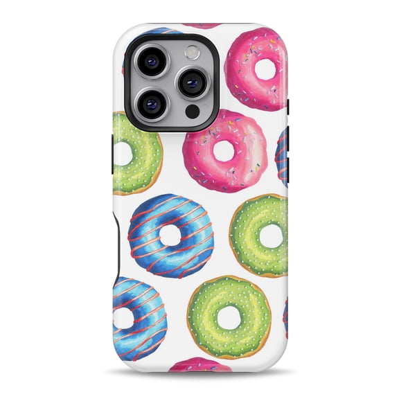 DesignSkinz Scratch-Resistant Hard Slim Case Compatible with iPhone 16 (Compatible with MagSafe) - Yummy Colored Donut Galore