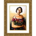 thumbnail image 1 of West, Ronald 13x18 Gold Ornate Wood Framed with Double Matting Museum Art Print Titled - Lady with Flowers, 1 of 4