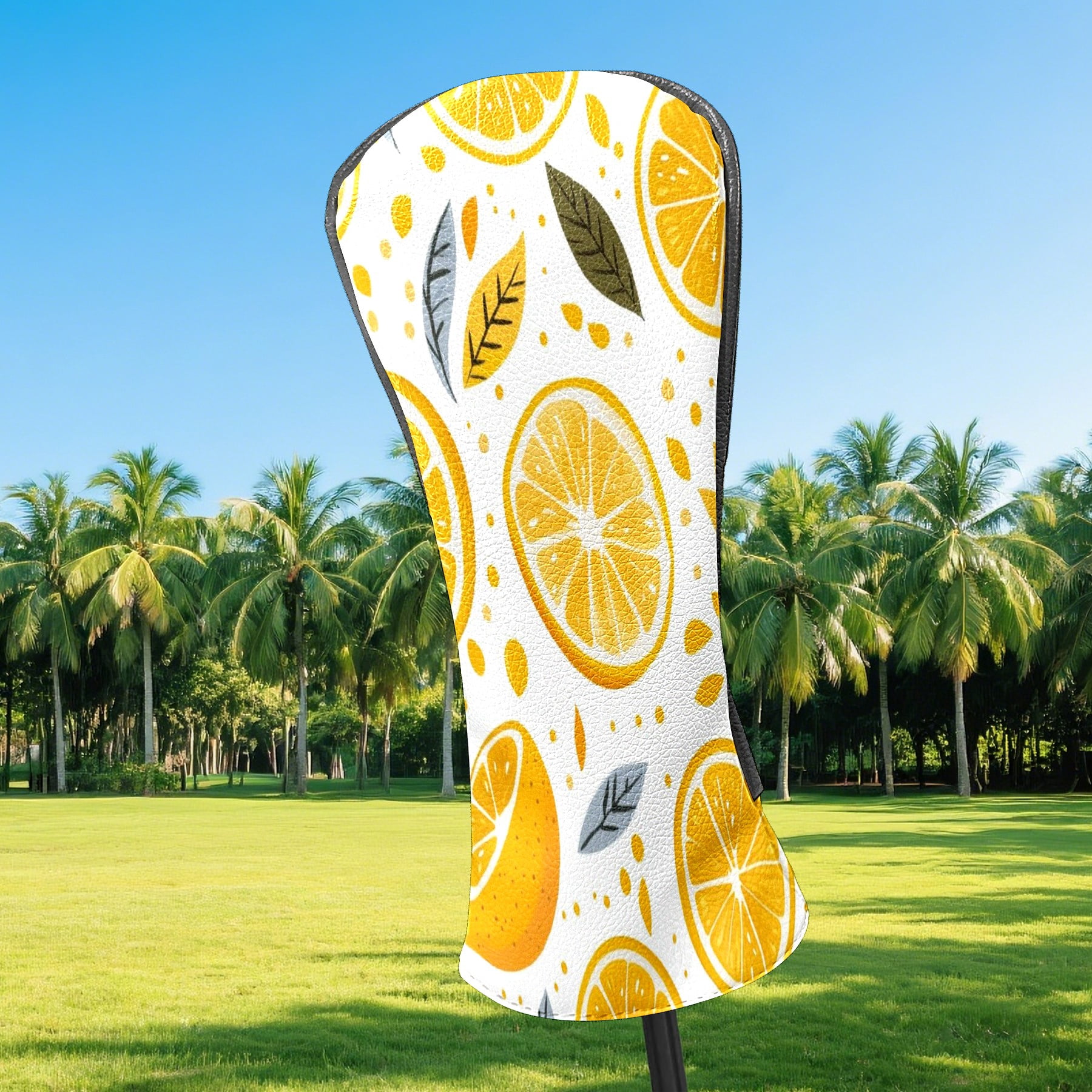 Golf Head Covers Orange Pattern for Driver, Wood & Hybrid, Premium Waterproof PU Leather with Plush Lining, Vibrant Golf Gifts