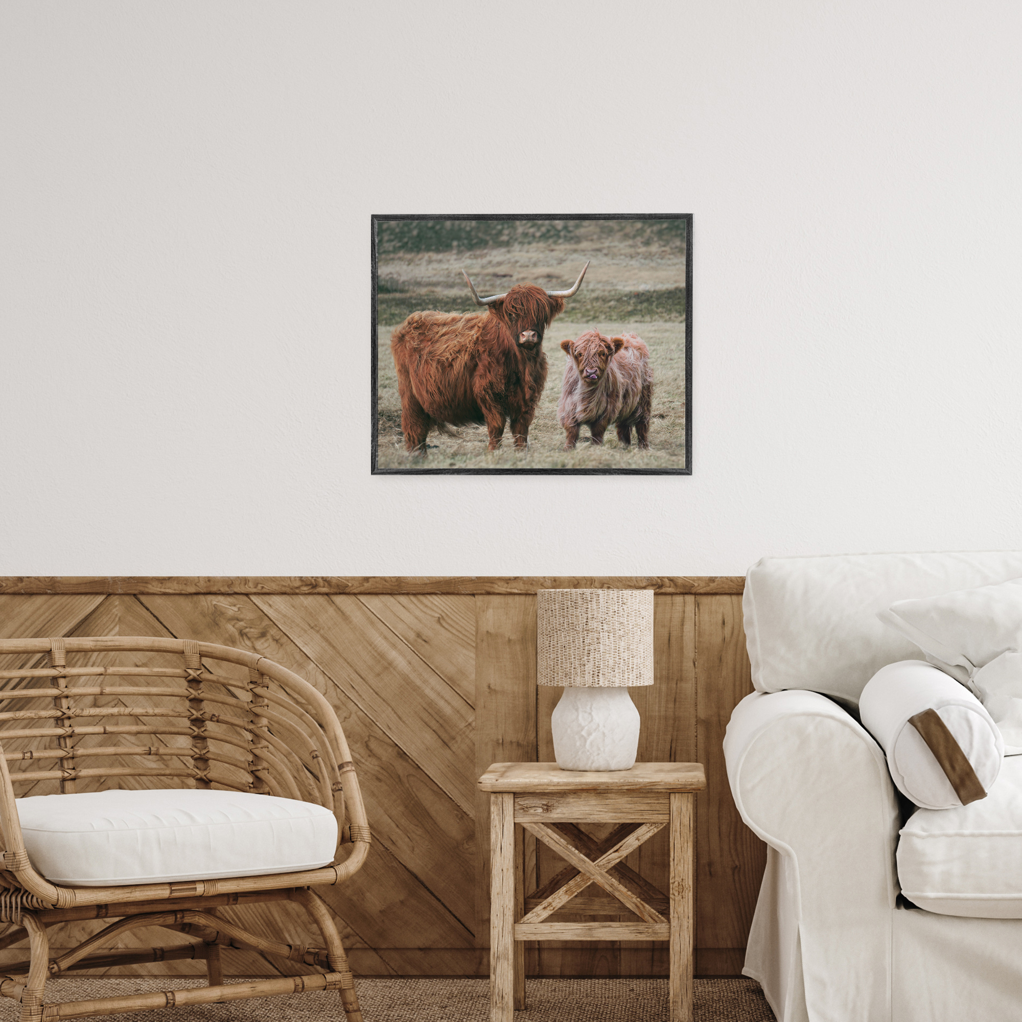 Mom & Baby Cow White Framed Giclee Art, design by Lettered and Lined