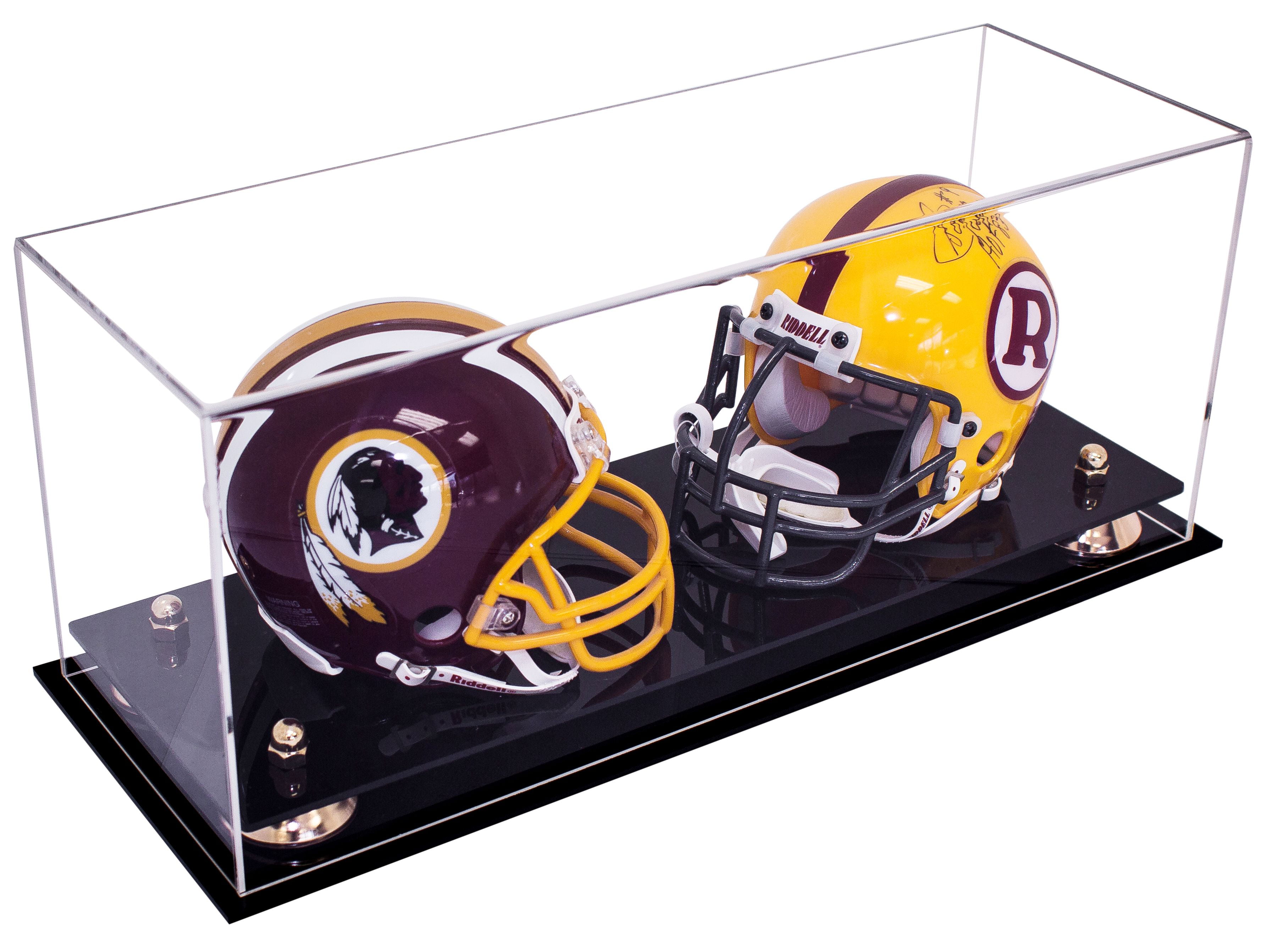 Football Display Case FULL SIZE with two-tier black acrylic base w/gold risers 