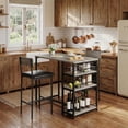 thumbnail image 3 of 3 Pcs Bar Table Set with 2 Upholstered Stools 36in Retro Grey Counter Height Dining Table with Storage Shelves Metal Frame for Small Apartment Spaces, 3 of 8