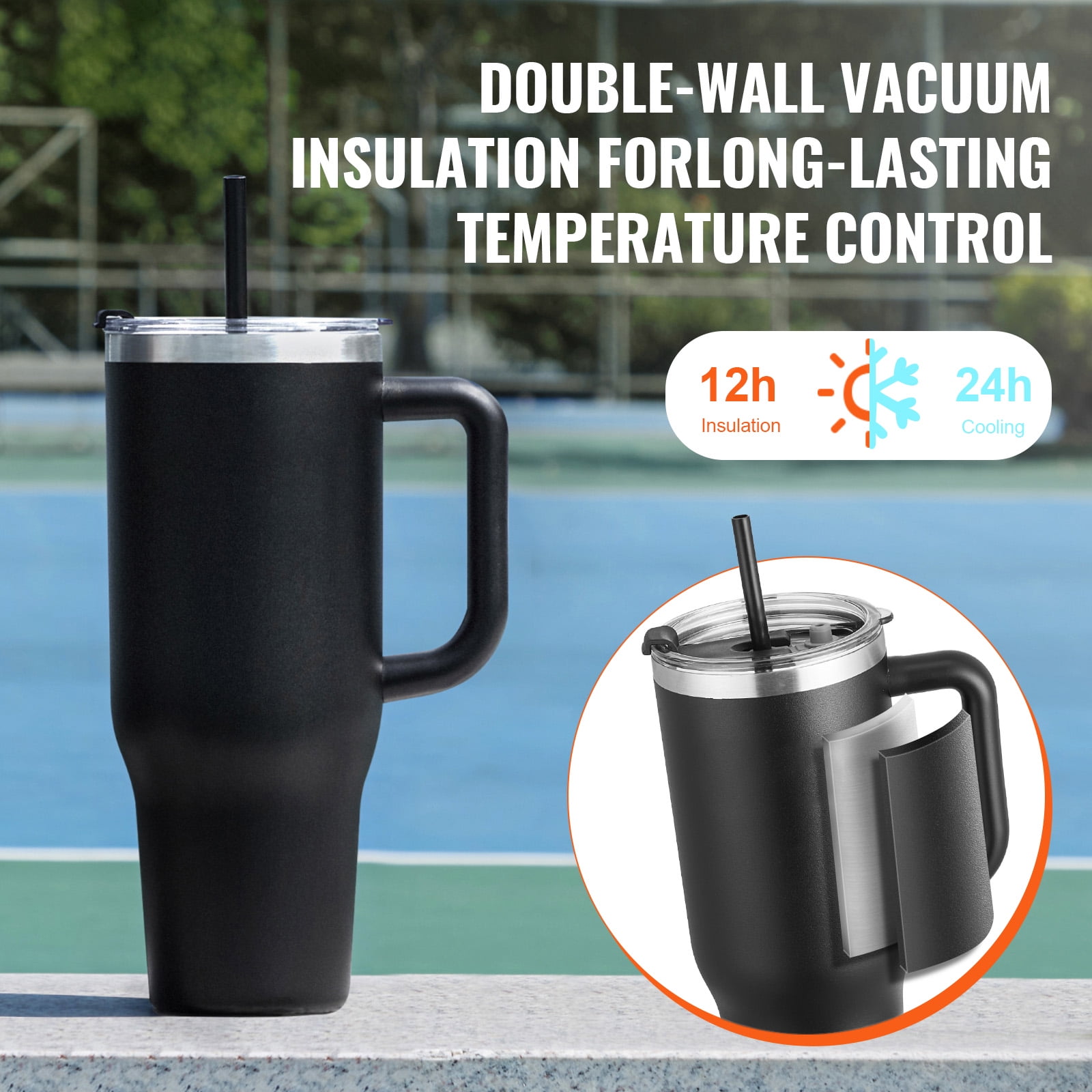 KFFKFF 40 oz Thermal Water Container, Metallic Athletic Beverage Holder with Cover, Portable Journey Java Tumbler Dual Layered, Leakproof Wilderness Hydration Vessel, Profession, in Obsidian