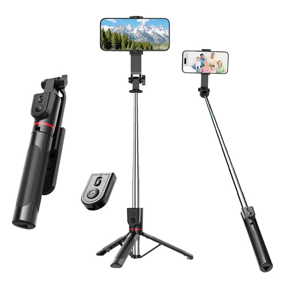 MyBat Pro Selfie Stick and Tripod Combo, Extendable (8.6“ to 53”) with Bluetooth Remote, Universal Phone Holder Fits iPhone & Android Smartphones (4.7“–7”), Black