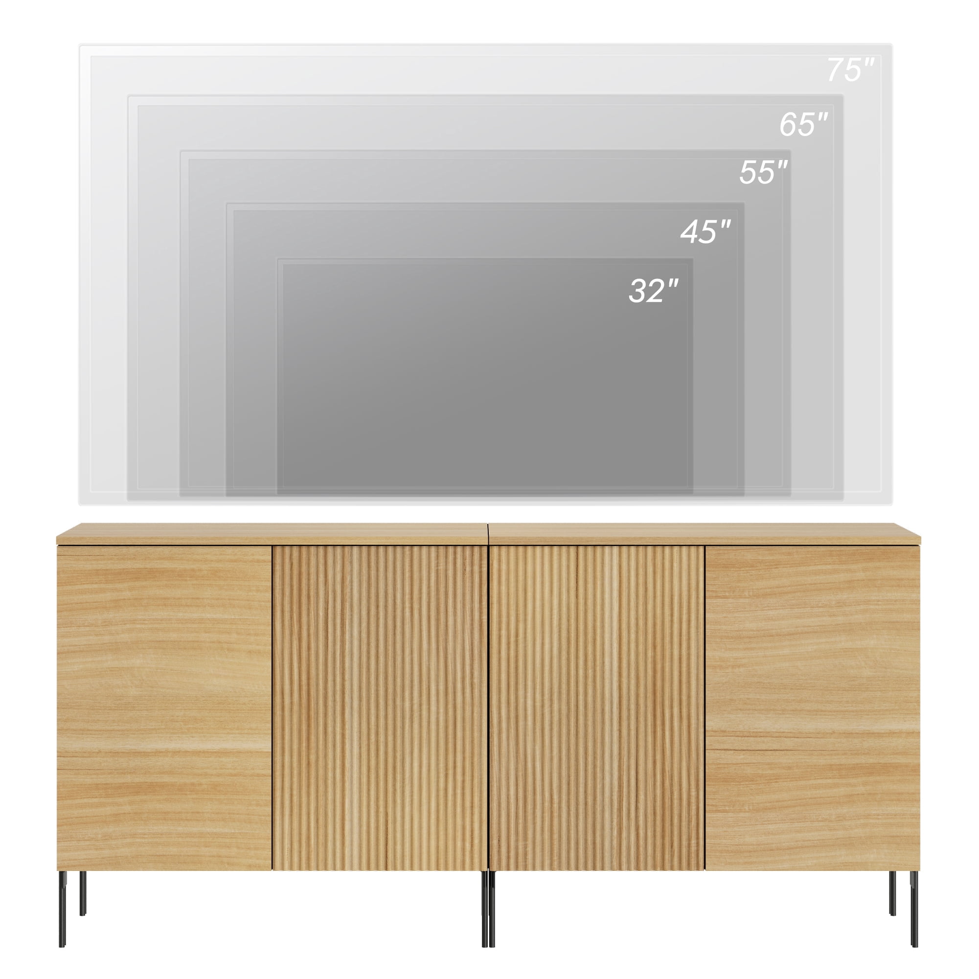 63" Reeded Accent Cabinet Set with Adjustable Shelves, Modern Credenza Storage Cabinet with Doors for Living Room, Kitchen, Dining Room, Hallway