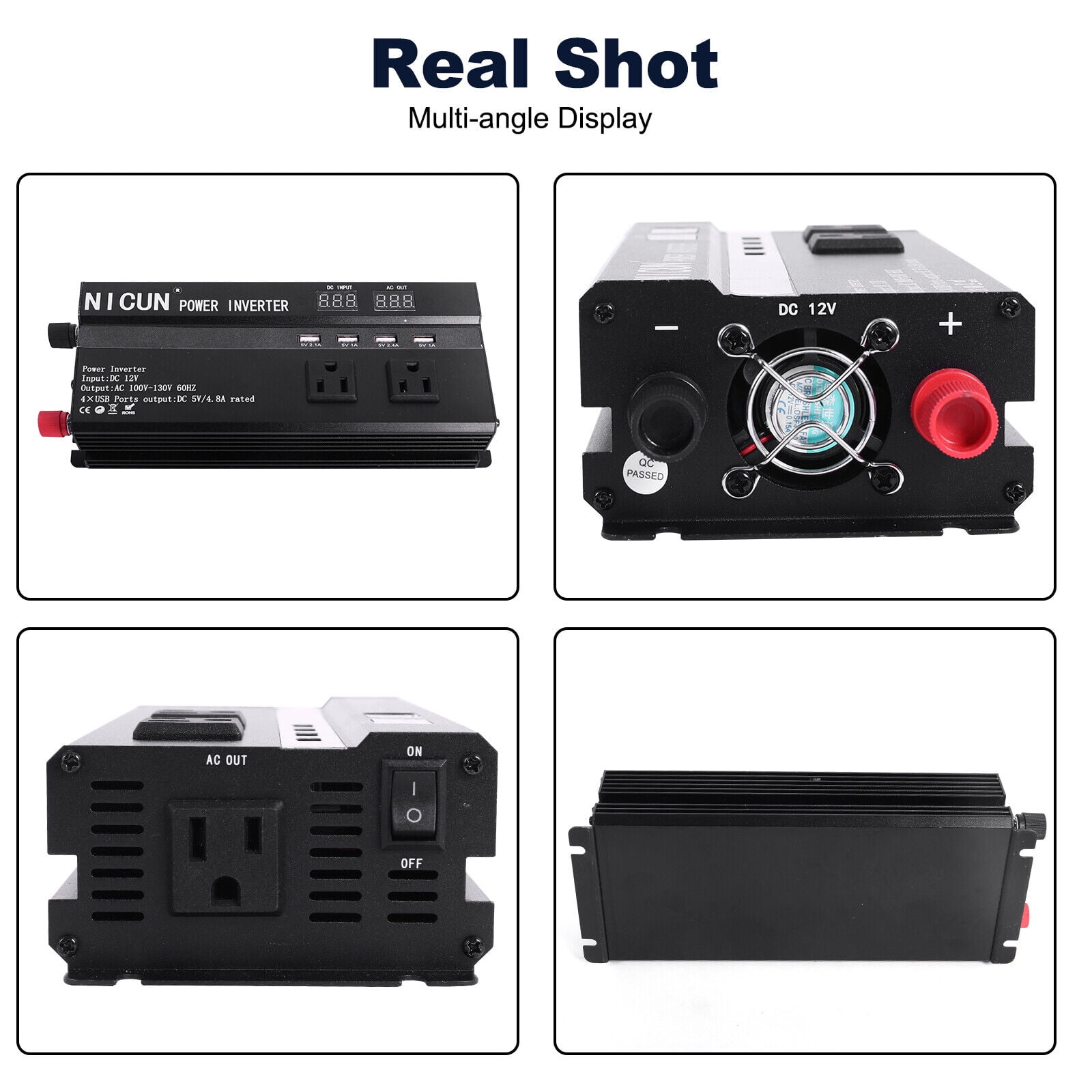6000W Car Power Inverter DC 12V To 110V AC with Dual Outlets and USB Charger, High-Capacity Power Converter for Vehicles Trucks Camping and Outdoor Use, Solar Converter LCD Display